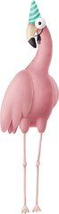 Poster - Cartoon flamingo character in birthday cap isolated on white
