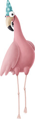 Poster - Cartoon flamingo character in birthday cap isolated on white