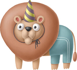 Poster - Cartoon lion character in birthday cap isolated on white