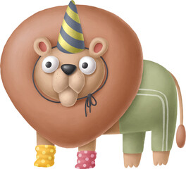 Poster - Cartoon lion character in birthday cap isolated on white