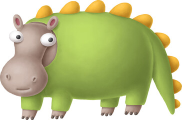 Poster - Cartoon hippopotamus character in pyjamas isolated on white