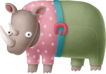 Poster - Cartoon rhinoceros character in pyjamas isolated on white
