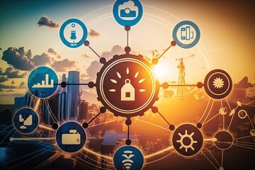 Poster - Smart city and wireless communication network. Internet and technology concept