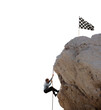 © alphaspirit - Businessman climbs a mountain to get the flag. Achievement business goal and difficult career concept