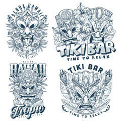 Sticker - Tiki bar monochrome set stickers