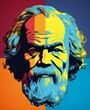 A pop art interpretation of Socrates, featuring vibrant colors and repeated imagery.