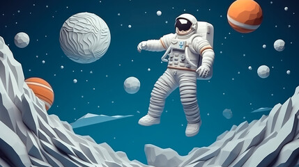 Wall Mural - Paper art style , Astronaut floating in the space , Beautiful planet in the stratosphere , Paper cut , Created with Generative Ai Technology