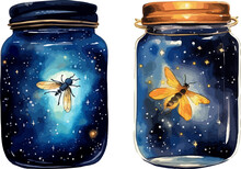 Jar Of Fireflies Clipart, Isolated Vector Illustration.
