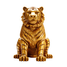Golden Tiger Statue Isolated On Transparent Background, Generative AI
