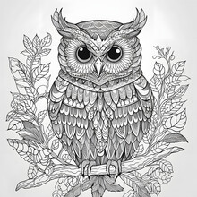 Black And White Owl Illustration In Mandala Design For Painting And Coloring