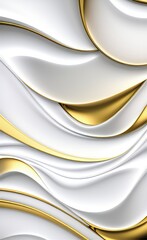 Fototapete - Curvy and wavy metallic golden cover background with grey and white color tone.