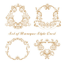 Set Of Premium Gold Vintage Baroque Frame Ornament Engraving Crest Floral.