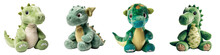 Collection Of Cute Stuffed Animal Dragons Isolated On A Transparent Background