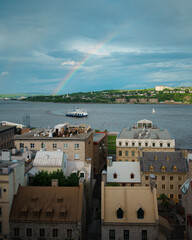 Poster - View of a rainbow over the St. Lawrence River, in Québec City, Quebec, Canada