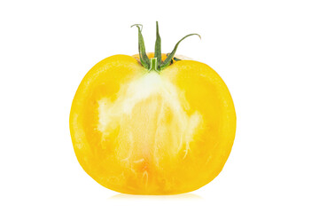 Wall Mural - Half a fresh yellow tomato. Isolated on white background.