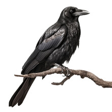 Raven On A Branch Isolated On Transparent Background - Generative AI
