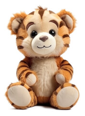 Wall Mural - cute tiger stuffed toy isolated on transparent background - generative ai