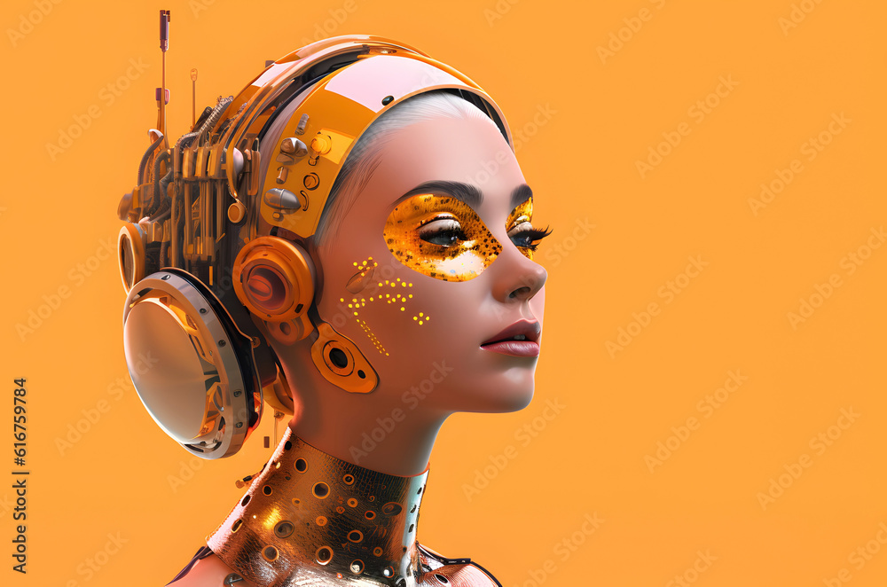 Futuristic female robot with artificial intelligence. AI generated ...