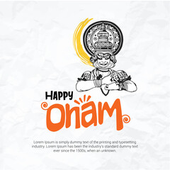 Happy Onam Typographic Illustration with Kathakali Illustration