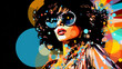 Glamorous disco diva portrait Pop art retro vector illustration. beautiful sexy young woman,  Created using generative AI tools