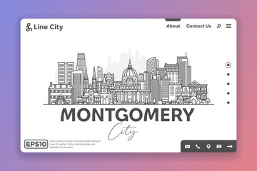 Wall Mural - Montgomery, Alabama, USA architecture line skyline illustration. Linear vector cityscape with famous landmarks, city sights, design icons. Landscape with editable strokes.