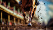 View from the horse's hoof up from a Kentucky Derby horse race. Generative AI. (1)