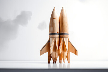 Wall Mural - photo of a missiles made of wood delicate placed on a whit style 2