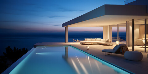 Wall Mural - Minimalist Luxury Villa with Pool and Ocean View 