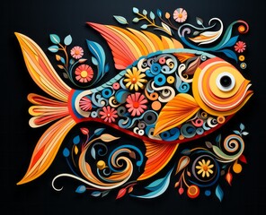 Poster - Abstract colorful fish. Generative AI