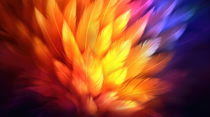 Wall Mural - beautiful colored feathers in a plant design, ai generated image