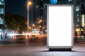 Wall Mural - ilustration, light advertising box mockup and city traffic at night, generative AI