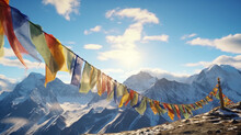 Tibetan Prayer Flags In The Himalayas.. Generative AI.