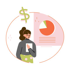 Poster - Business Woman with Pie Chart Succeed in Career Vector Illustration