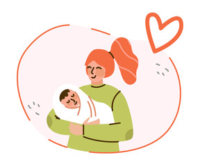 Sticker - Happy Mother Hold Newborn Kid Vector Illustration