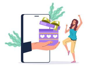 Loyalty program phone refer customer abstract concept. Vector design graphic illustration