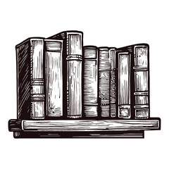 bookshelf with books vintage vector sketch