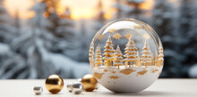 Silver Christmas Ball On Snow