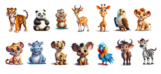 colorful set of little cartoon animals characters. baby animals icons set isolated on white backgrou