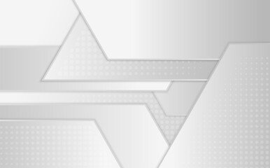 Fototapete - Abstract gradient white and gray pattern design of futuristic template with circle halftone decoration. Overlapping with shadow 3D background.