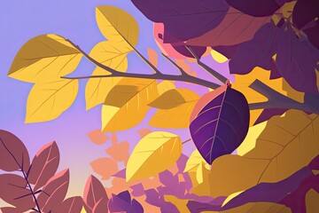 Poster - branches and leaves reaching towards blue sky. Generative AI