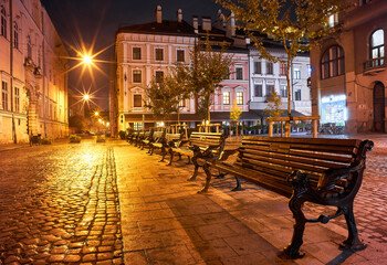 Image of old European city at night