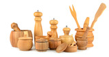 Fototapeta  - Set of wooden kitchen utensils isolated on white