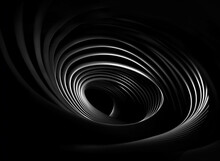 Abstract Futuristic Metal Aluminum Spiral Twisted Object On Black Background