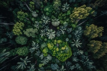 Poster - aerial view of a dense forest with a canopy of trees. Generative AI