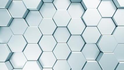 Fototapete - White 3d abstract background. Bright hexagonal video motion pattern for science concept. Simple geometry animated texture. Futuristic polygonal grid surface. Seamless loop.