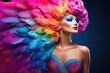 Flapper '20 drag queen in rainbowcolored pride feathers, created with generative ai