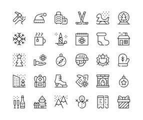 Poster - Winter icons. Vector line icons set. Christmas, winter season concepts. Black outline stroke symbols