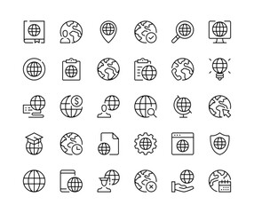 Poster - globe icons. vector line icons set. world, planet earth, international, global concepts. black outli