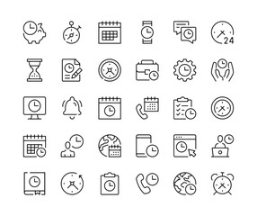 Poster - Time icons. Vector line icons set. Stopwatch, timer, watch, calendar, clock concepts. Black outline stroke symbols