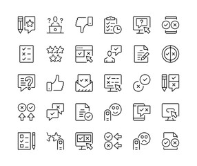 Poster - Survey icons. Vector line icons set. Feedback, user reviews, quiz, testimonials, customer experience concepts. Black outline stroke symbols